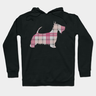 Pink, Grey and White Tartan Scottish Terrier Dog Silhouette Hoodie